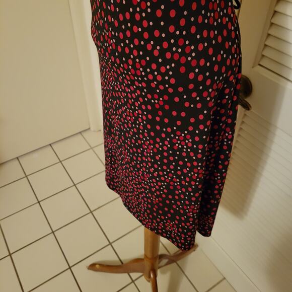 Y2K Polka Dot Stretch Knit Dress Deep V-Neck City Triangles Medium Tie Waist - Picture 3 of 8